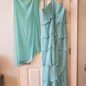 Daymor Couture aqua tiered dress and shawl